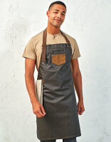 Division Waxed Look Denim Bib Apron With Faux Leather,...