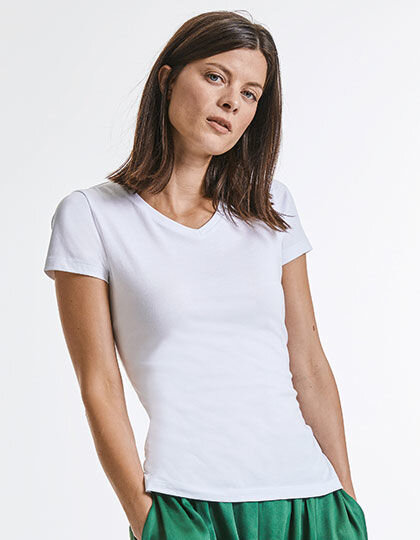 Ladies&acute; Pure Organic V-Neck Tee, Russell Pure Organic R-103F-0 // Z103F