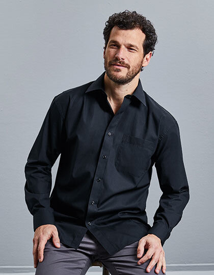 Men&acute;s Long Sleeve Classic Pure Cotton Poplin Shirt, Russell Collection R-936M-0 // Z936