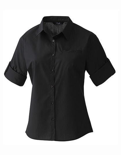 Women&acute;s Roll-Sleeve Poplin Blouse, Premier Workwear PR306 // PW306