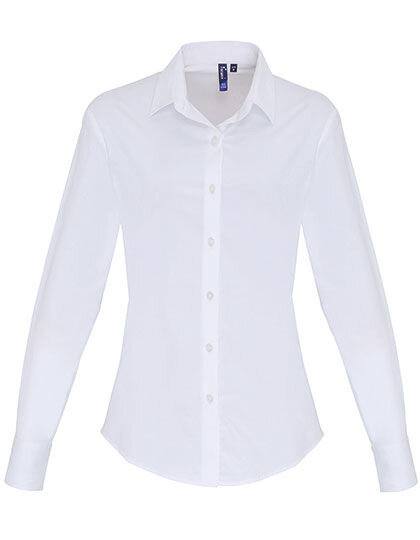 Women&acute;s Stretch Fit Poplin Long Sleeve Cotton Shirt, Premier Workwear PR344 // PW344