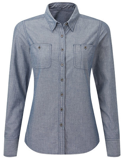 Women&acute;s Organic Chambray Fairtrade Long Sleeve Shirt, Premier Workwear PR347 // PW347